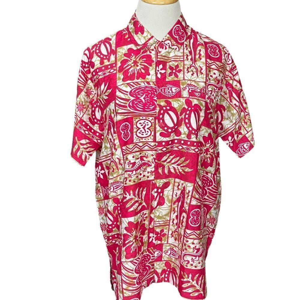 Happy Bay Hawaiian Shirt Pink Short Sleeve Button Down S